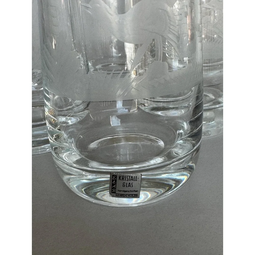VTG E&AB Kristallglas Germany Wildlife Crystal Highball Set 6 Etched EUC RARE!